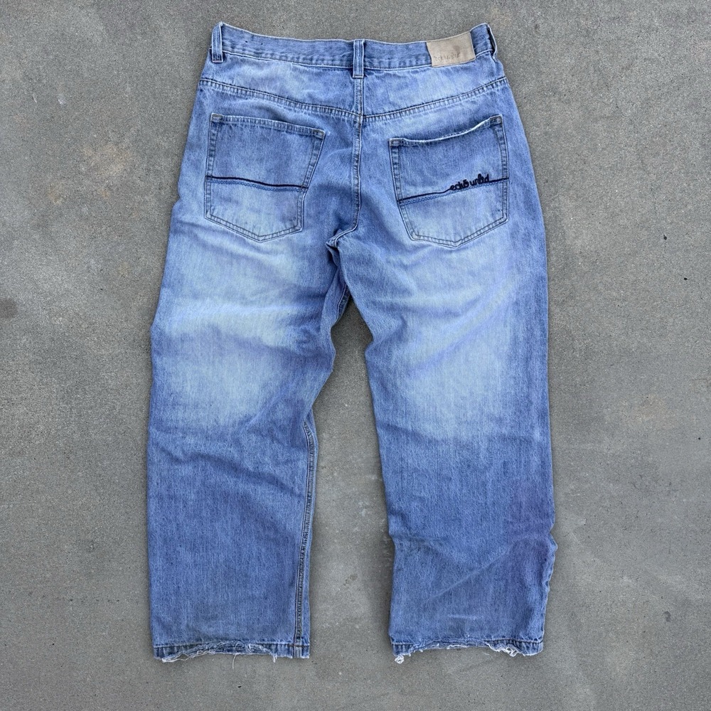 Vintage Ecko Unltd Denim Jeans Blue Distressed Baggy Skate Streetwear Mens 36x30